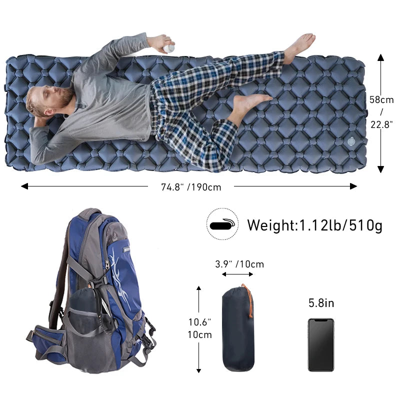 WESTTUNE Camping Sleeping Pad Ultralight Inflatable Mattress Portable Outdoor Air Cushion Sleeping Mat for Travel Hiking