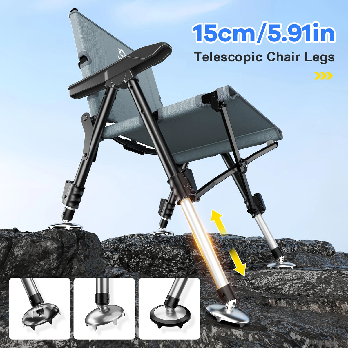 Foldable Outdoor Fishing Chair, All-Terrain, Adjustable, Portable, Telescopic Legs, Lightweight, Camping, Outdoor Activities