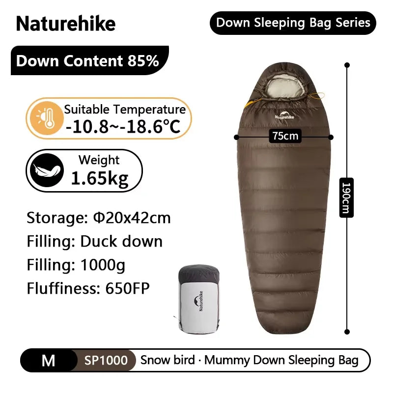 Naturehike Snowbird Duck Down Mummy Sleeping Bag 4 Seasons Lightweight Portable Outdoor Professional Camping Winter Unisex Adult