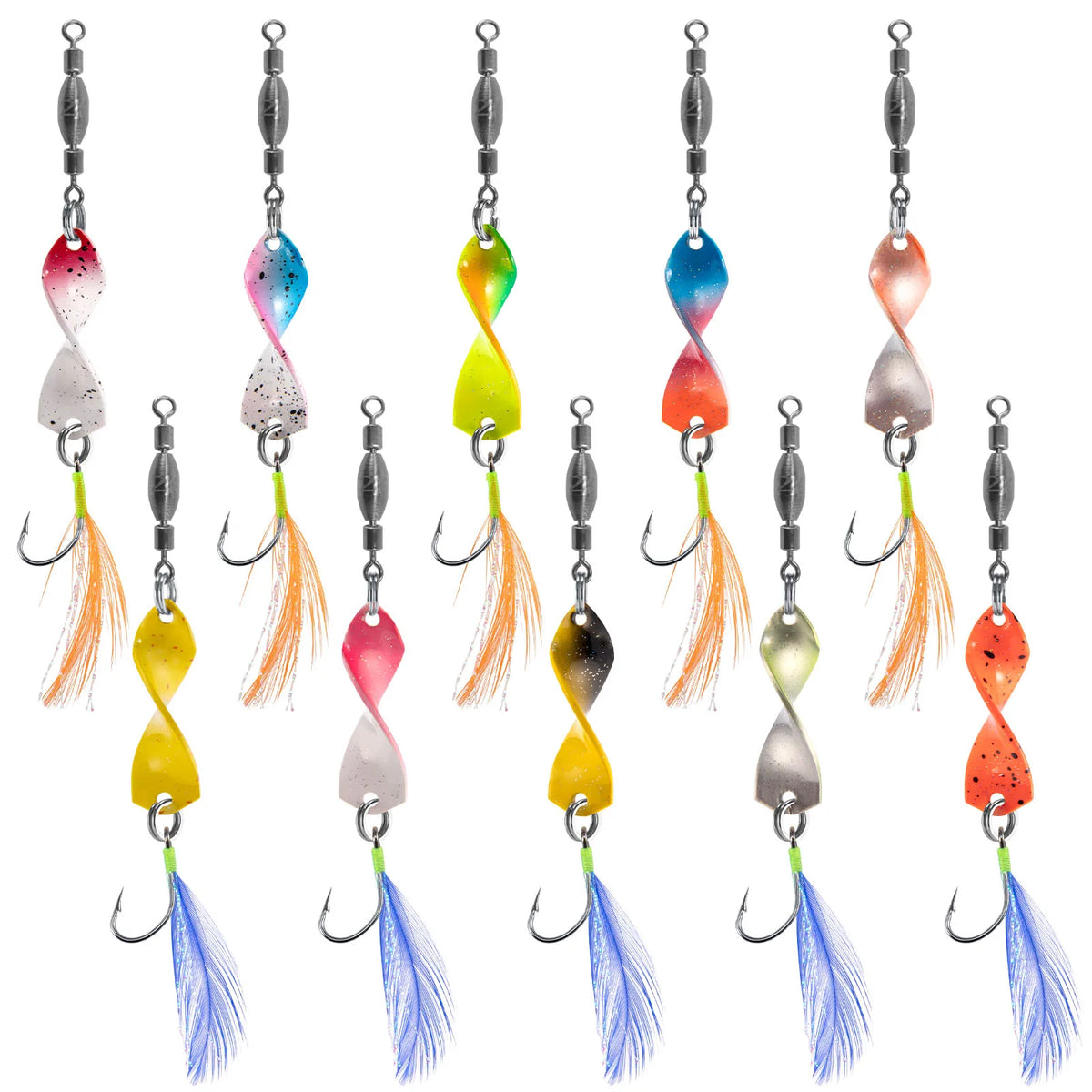 5/10pcs Fishing Metal Spinners Lures with Feather Hook 3g Spinnerbaits Wobbler Jigging Spoon Lures Spinning Twisted Blades Bass