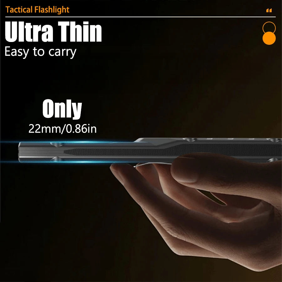EDC Tactical Flashlight,1500 Lumen Flat Flashlights Rechargeable,Dual-Switches LED UV Flashlight with Digital Display,Stainless