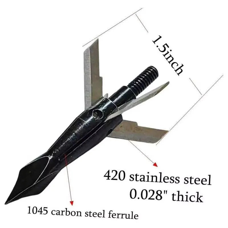 Archery Arrow Stainless Steel Solid Black Arrow Tips 100 Grain Hunting Broadheads for Outdoor Shooting