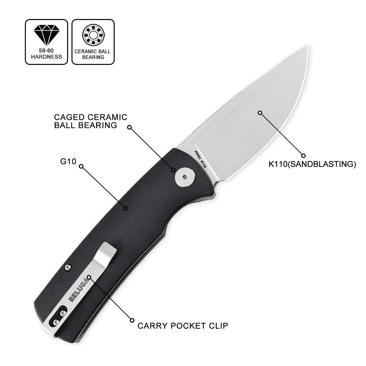 Petrified Fish Beluga PFP01 Lightweight Folding Knife EDC K110 G10 Handle Knife for Hunting Fishing Outdoor Camping Survival