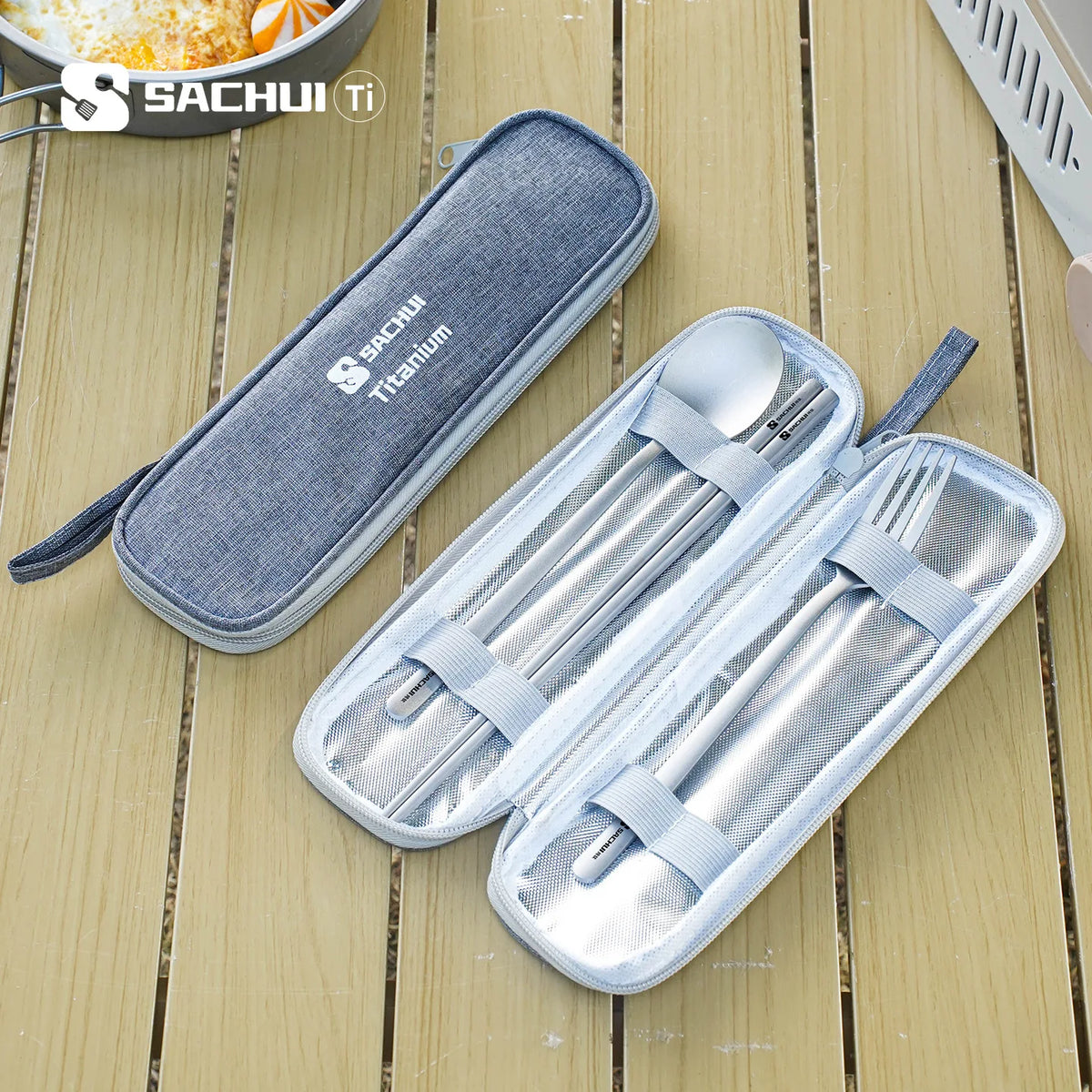 Titanium Camping Cutlery Set Long Handle Spoon Fork Chopsticks Uncoated Portable Lightweight Outdoor Travel Metal Tableware