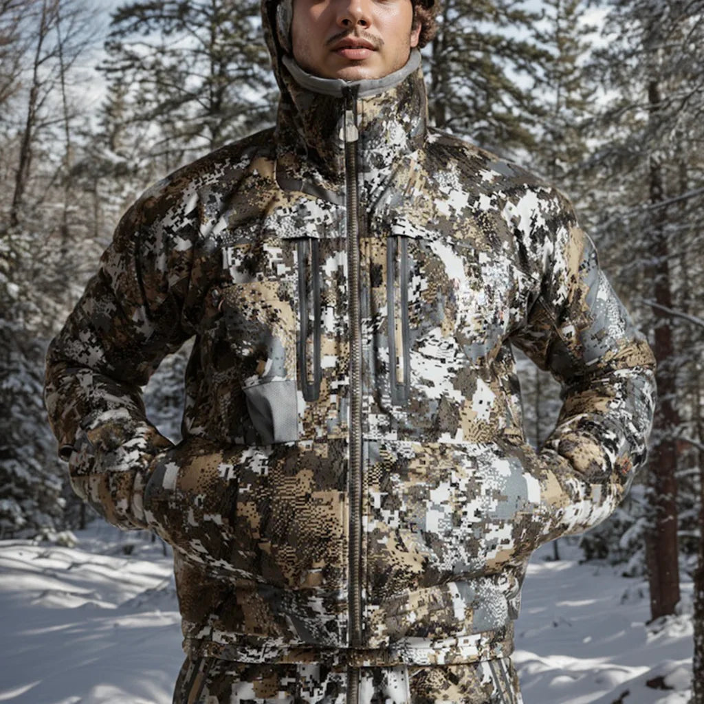 Ainfad Men's Fall Winter Camouflage Waterproof Insulation Fishing Incinerator Aerolite Jacket Hunting Clothing