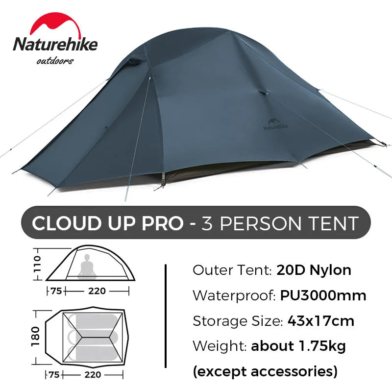 Naturehike Cloud Up Pro 1 2 3 Person Tent Outdoor Camping Tent Ultralight Waterproof Tent Free Standing Hiking Backpacking Tent