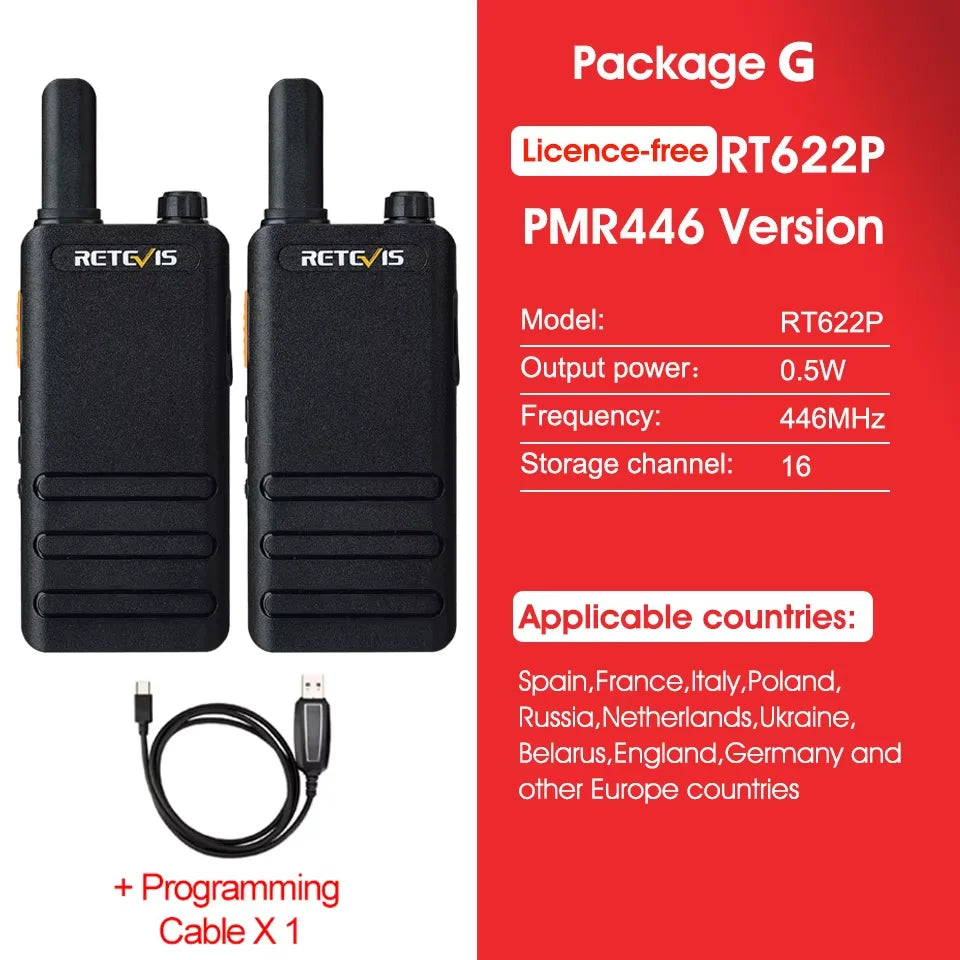 Retevis RT622P (B63) New Version of RT22 15mm Ultra-thin Mini Walkie-talkie PMR446 Profesional 2 Way Radio Type-C VOX for Family