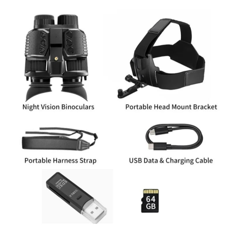 Night Vision Head Mounted Goggles 10X Digital Zoom 4K HD Infrared Binoculars 850nm 9 Levels Hands Free Helmet for Hunting