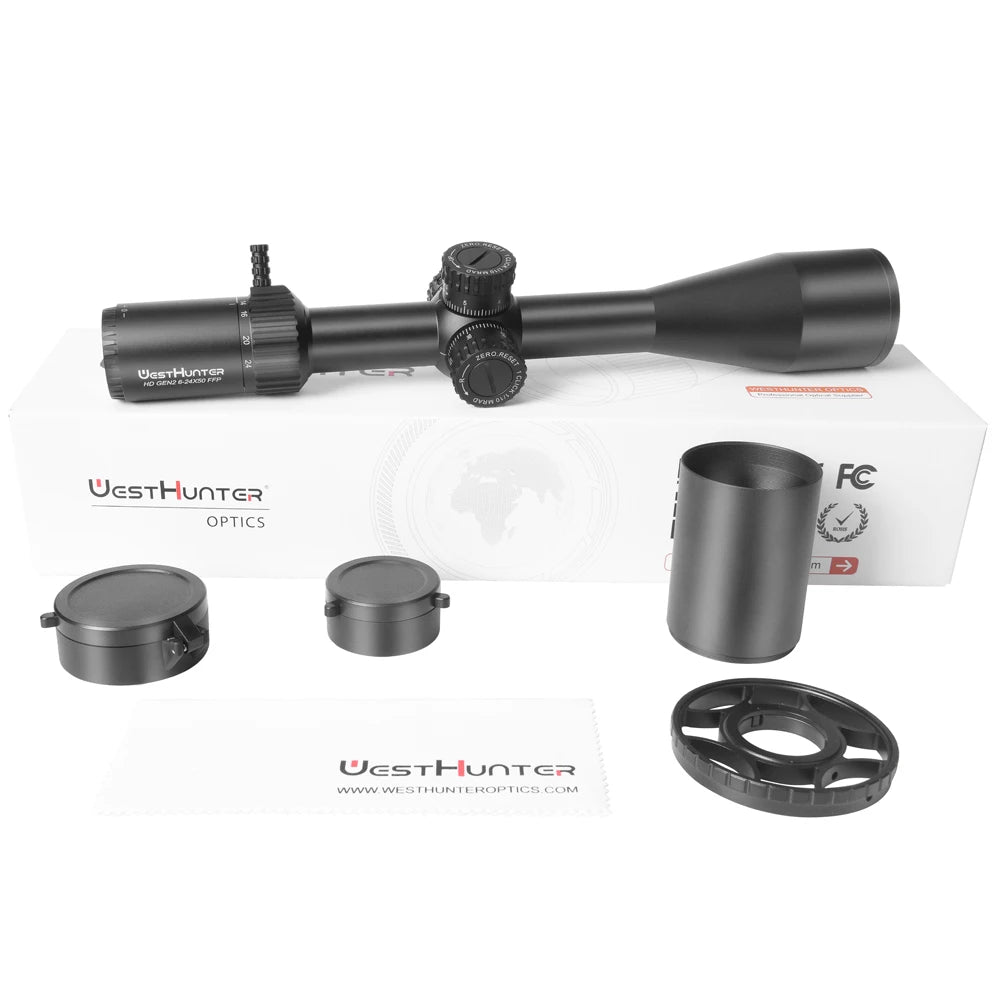 WestHunter HD Gen2 6-24x50 FFP Hunting Scopes First Focal Plane Long Range Riflescope Zero Reset or Zero Stop Tactical Sights