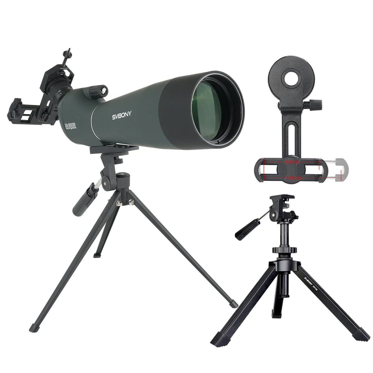 Svbony SV28A Spotting Scopes 20-60x80mm New Version Telescope with Tripod and Phone Adapter Suitable for Archery Target Shooting