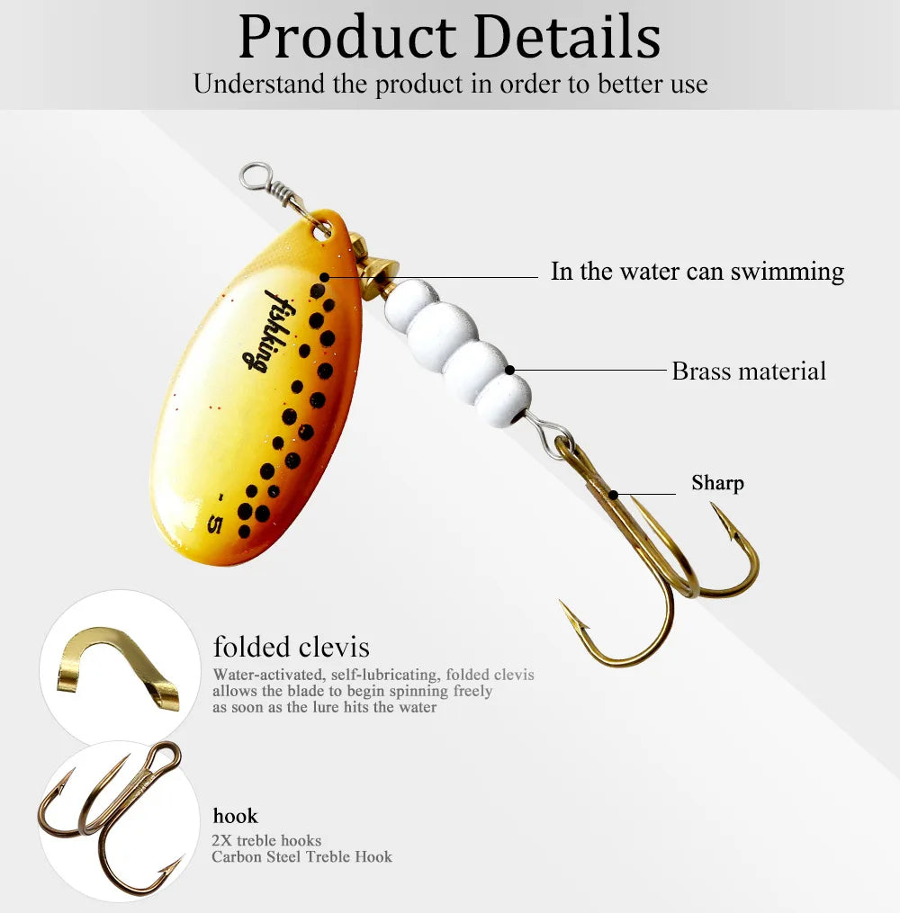 Spinner Bait Fishing Lure 3.9g 4.6g 7.4g 10.8g 15g Rotating Spinners Spoon Lures Pike Metal With Treble Hooks Fishing Goods