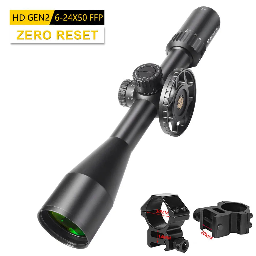 WestHunter HD Gen2 6-24x50 FFP Hunting Scopes First Focal Plane Long Range Riflescope Zero Reset or Zero Stop Tactical Sights