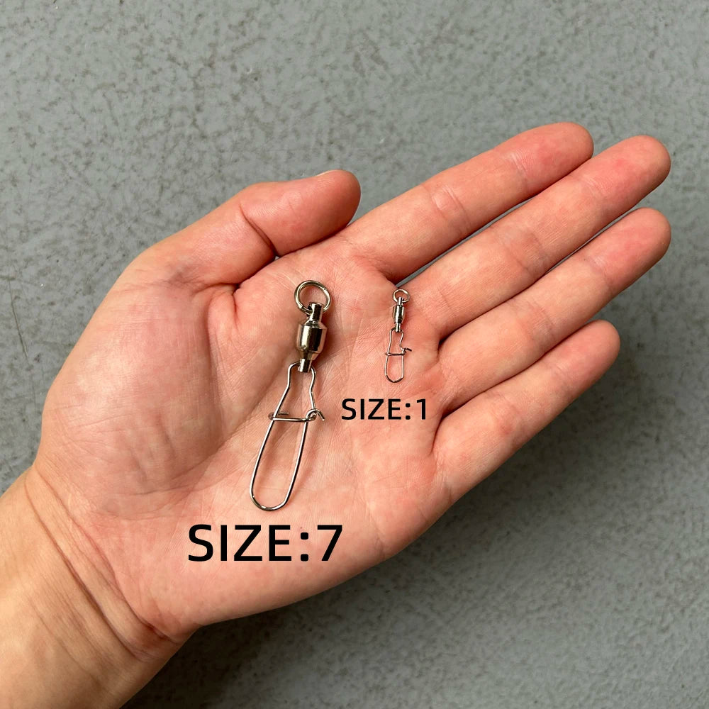 DNDYUJU 10X-100X Fishing Lure Connector Fishing Ball Bearing Rolling Swivel Stainless Steel Snap Fast Pin Fish Lure Accessories