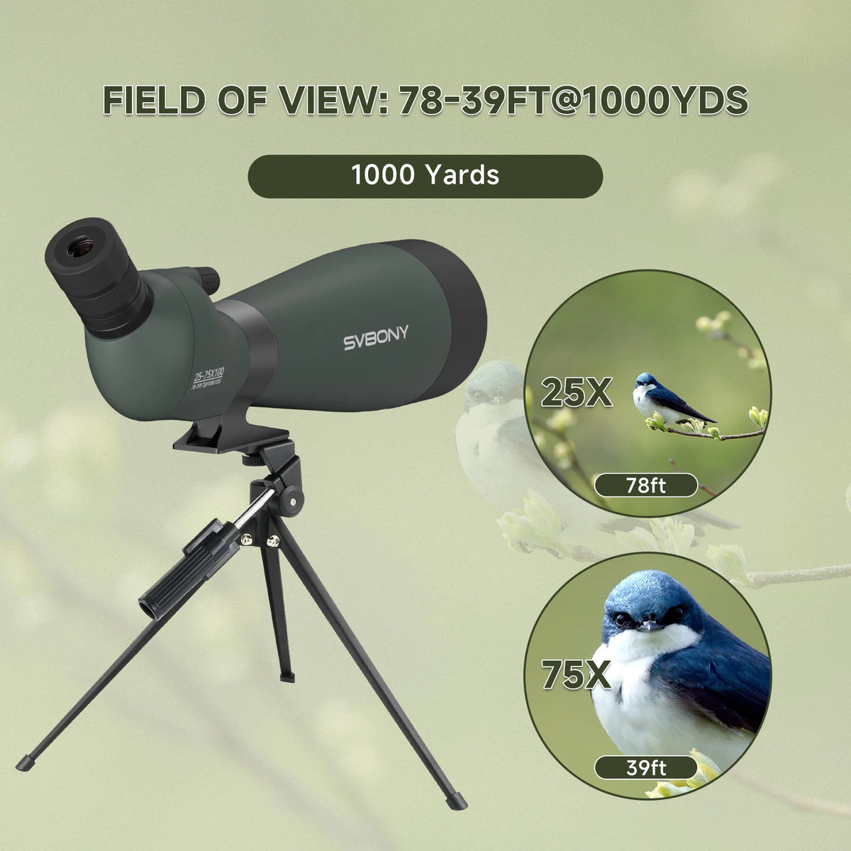 Svbony SV28A Spotting Scopes 25-75x100/20-60x80 FMC Perfect for Beginners in Archery, for Wildlife Watching, Outdoor Adventure