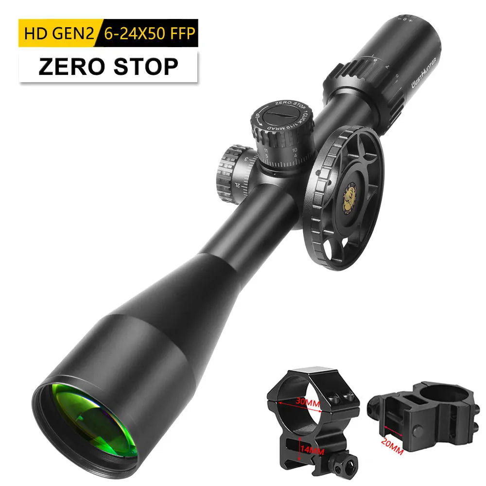 WestHunter HD Gen2 6-24x50 FFP Hunting Scopes First Focal Plane Long Range Riflescope Zero Reset or Zero Stop Tactical Sights