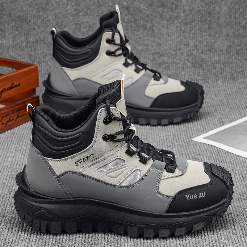 New Autumn High-Top Large-Size Sports Hiking Boots, Comfortable Thick-Soled Lightweight Casual Walking Shoes, Suitable for Daily Outdoor Activities, Walking, Traveling, Mountaineering, and Camping Gear for All Seasons