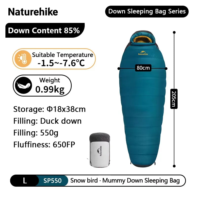 Naturehike Snowbird Duck Down Mummy Sleeping Bag 4 Seasons Lightweight Portable Outdoor Professional Camping Winter Unisex Adult