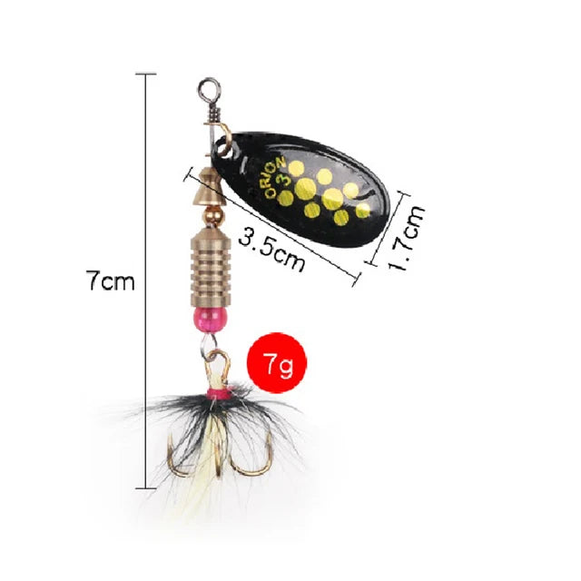 1pcs/lot Rotating Spinner Fishing Lure 3.5g/4.5g/7g/9g/12g Spoon Sequins Metal Hard Bait Wobblers Bass Pesca With Feather Hooks