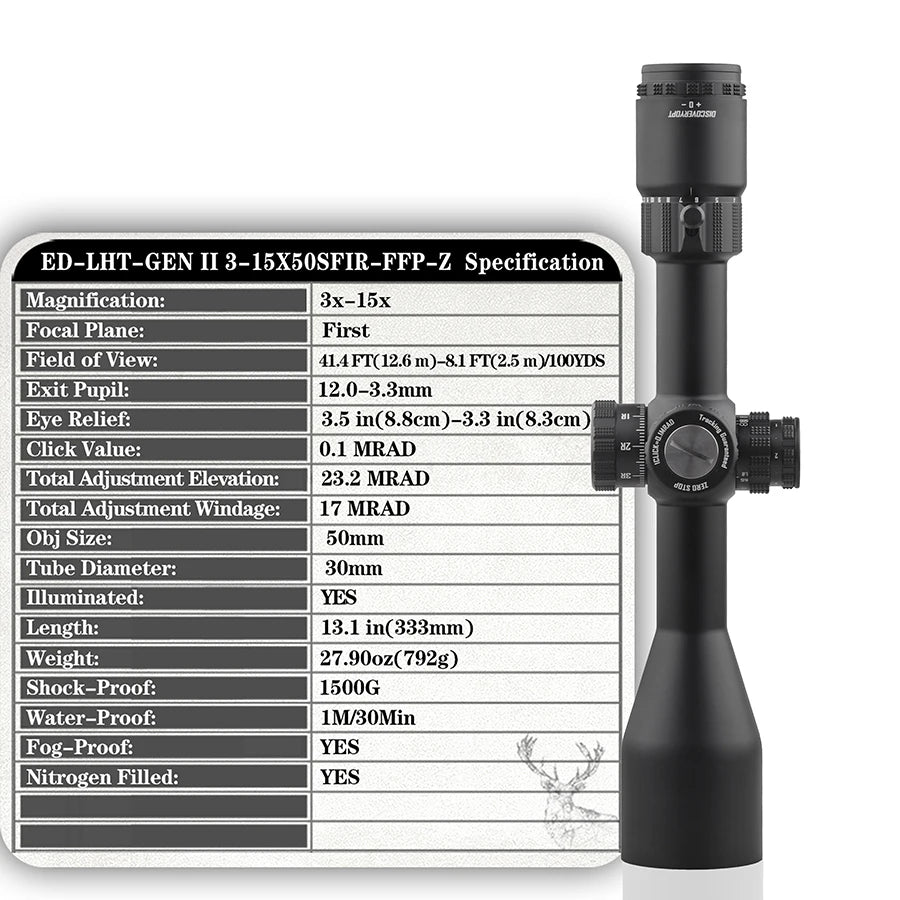 Discovery ED GEN II 3-15X50 Tactical Riflescope Optic Sight Super HD Illuminated First Focal Plane Hunting Shooting Scopes