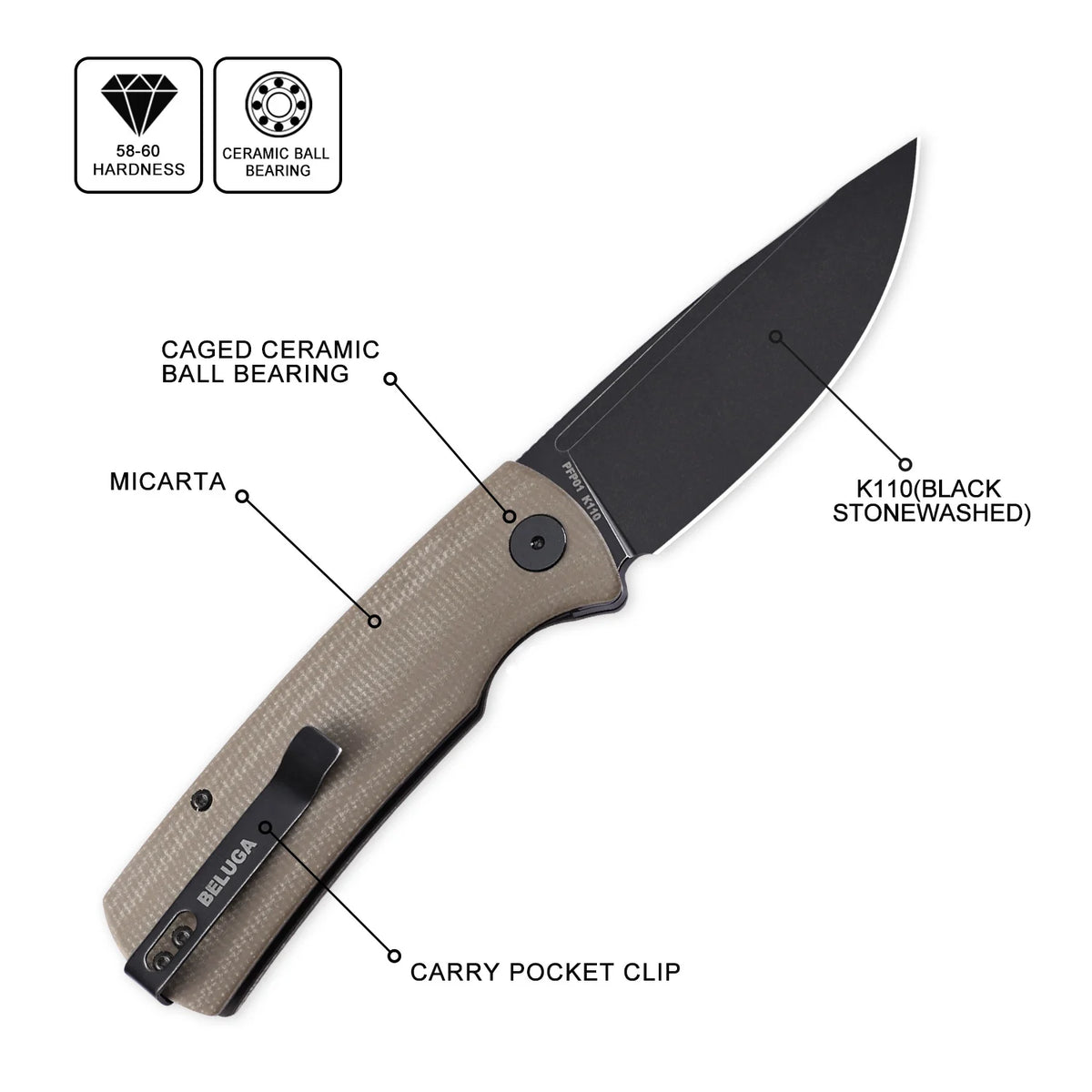 Petrified Fish Beluga PFP01 Lightweight Folding Knife EDC K110 G10 Handle Knife for Hunting Fishing Outdoor Camping Survival