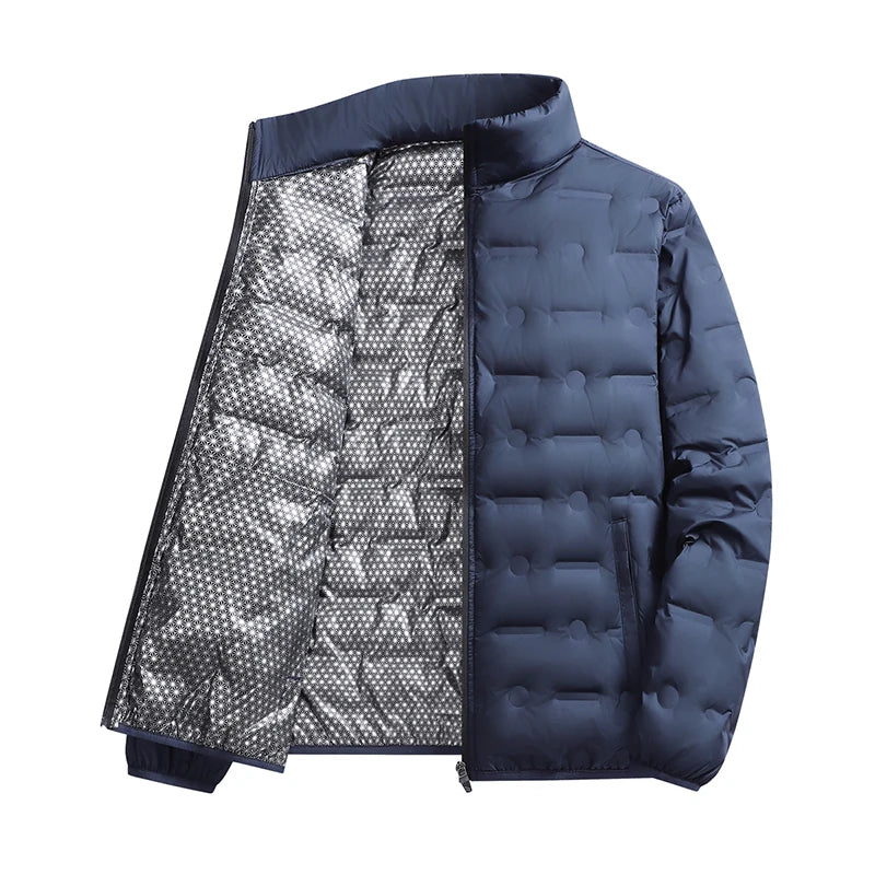 Solid Color Zipper Hiking Down Jackets for Men Casual Comfortable Warm Down Coats Fashion Stand Collar Parkas Winter Windproof