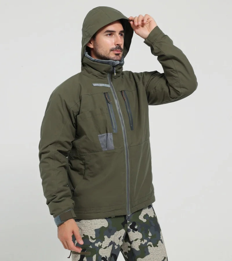 Ainfad Men's Fall Winter Camouflage Waterproof Insulation Fishing Incinerator Aerolite Jacket Hunting Clothing