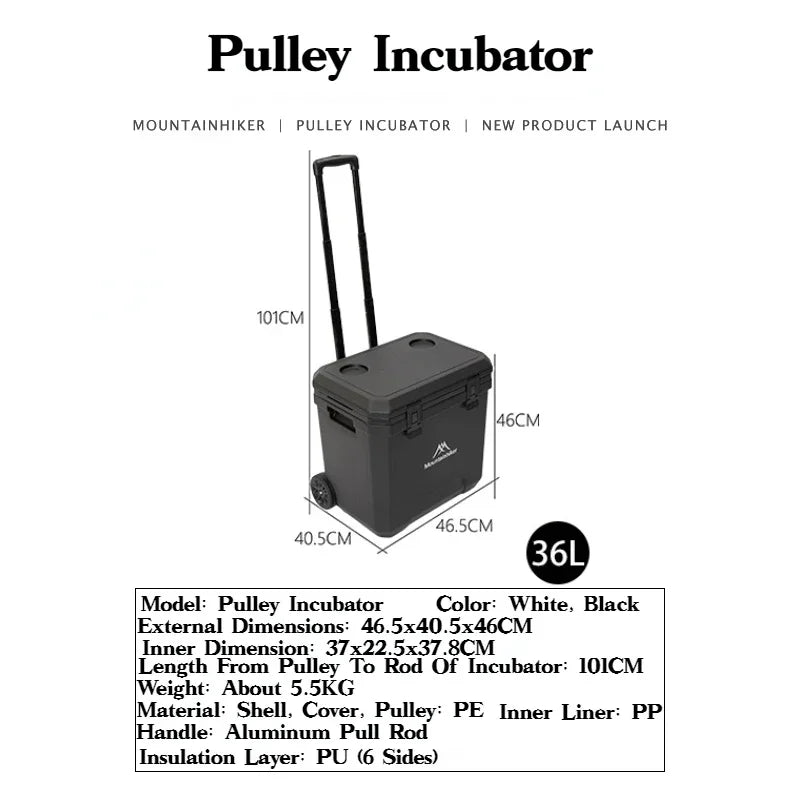 Mountainhiker 36L Outdoor Refrigerator with Trolley Wheels Incubator Portable Camping Warm Box BBQ Car Pulley Cooler Storage Box