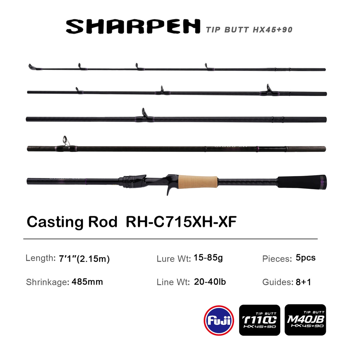 PURELURE SHARPEN Soft Lure Long Spinning and Casting XF/MF Action Rods FUJI Components Bass Pike Rod Fishing Rod Spinning Reel
