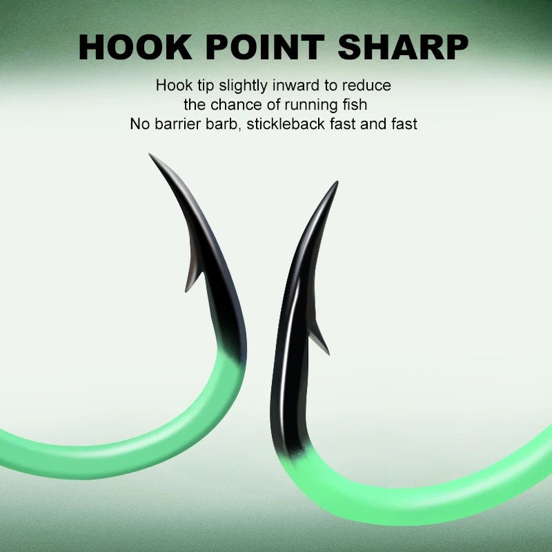 ZYZHE 8~14pcs Luminous Green Octopus Beak Hooks High Carbon Steel Sharp Offset Hook Point Saltwater Freshwater Fishing Hooks