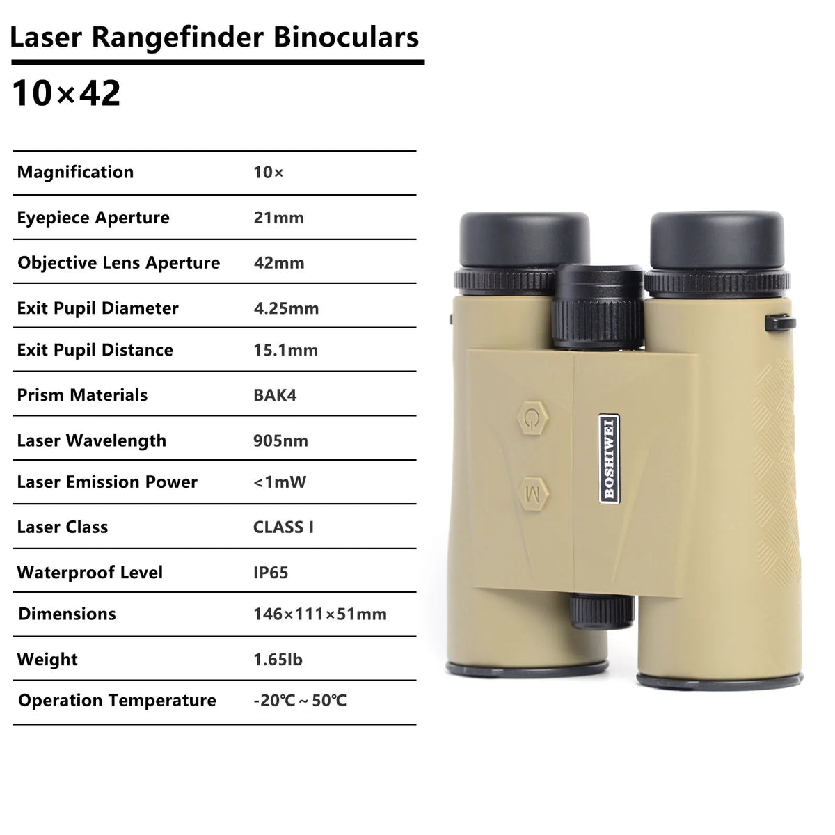 BOSHIWEI 10x42 Laser Rangefinder Binoculars Multicoated Lens HD Telescope for Outdoor Camping and Long Distance Measuring