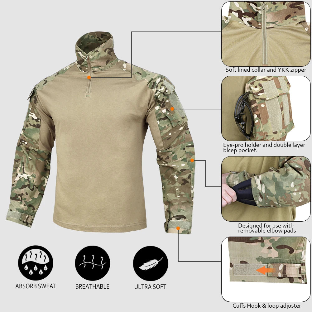 KRYDEX Camouflage G3 Combat Uniform Hunting Outdoor Tactical Gen3 Shirt & Pants Suit Kit Ranger Green Camo Black Clothing