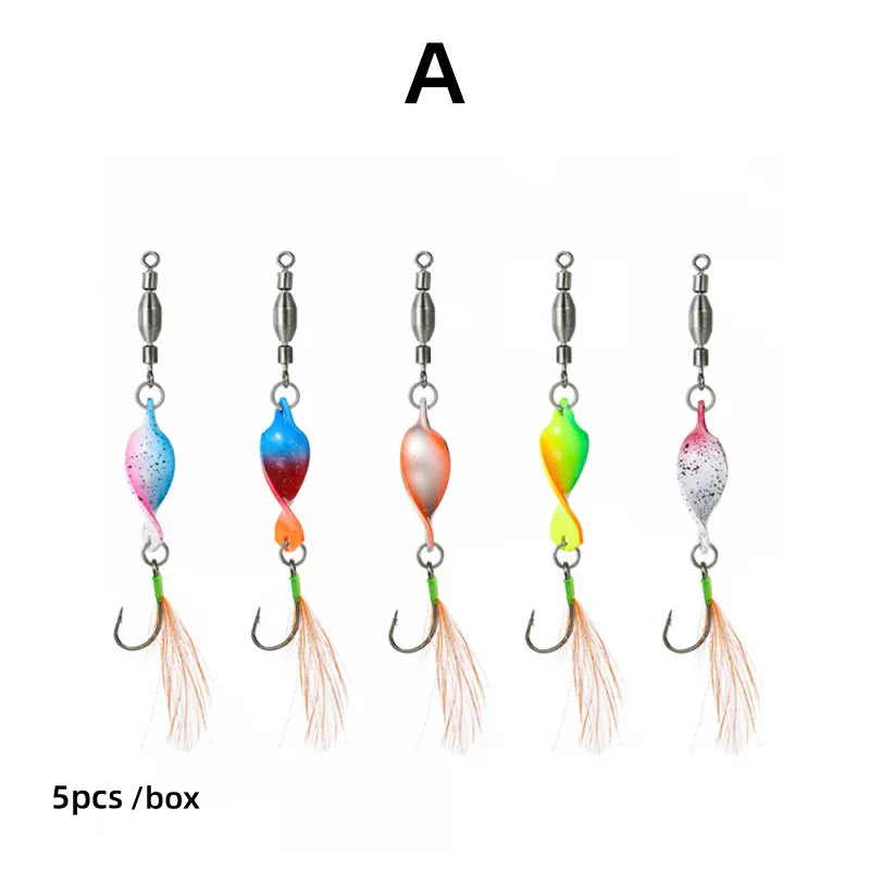 10/5PCS Twisted Metal Fishing Lures Spinner Hard Baits 360 Degree Rotating Spoon Lures Feather Metal Jigs Fishing Accessories