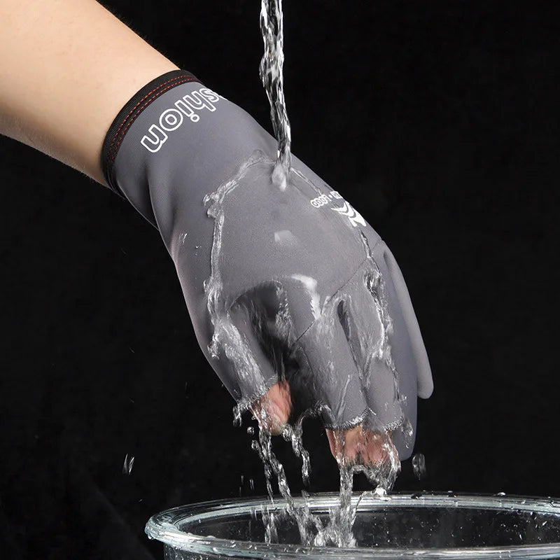 Winter Outdoor Ice Fishing Gloves Windproof Waterproof Rubber Material Comfortable Lightweight Fingerless Design Cycling Gloves