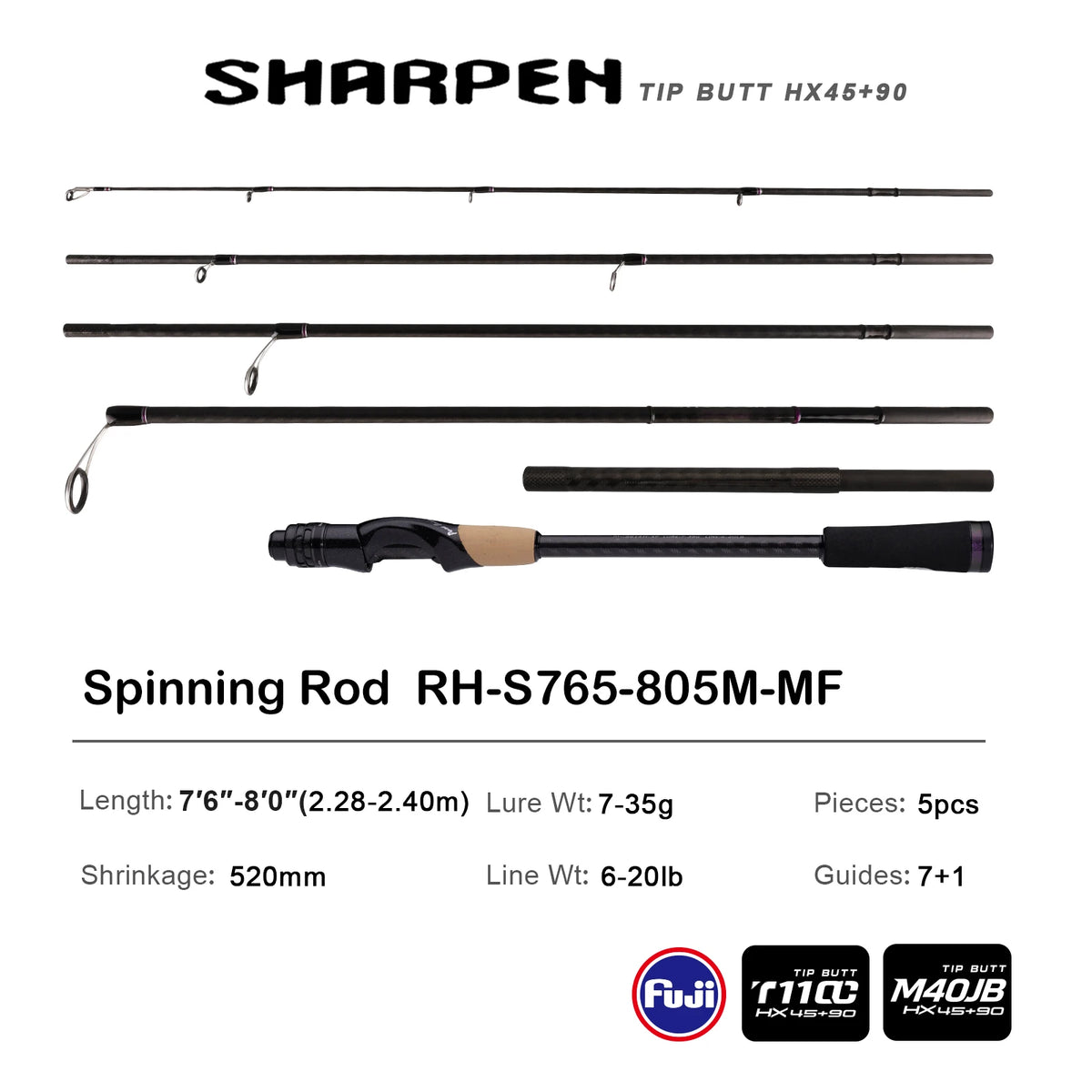 PURELURE SHARPEN Soft Lure Long Spinning and Casting XF/MF Action Rods FUJI Components Bass Pike Rod Fishing Rod Spinning Reel