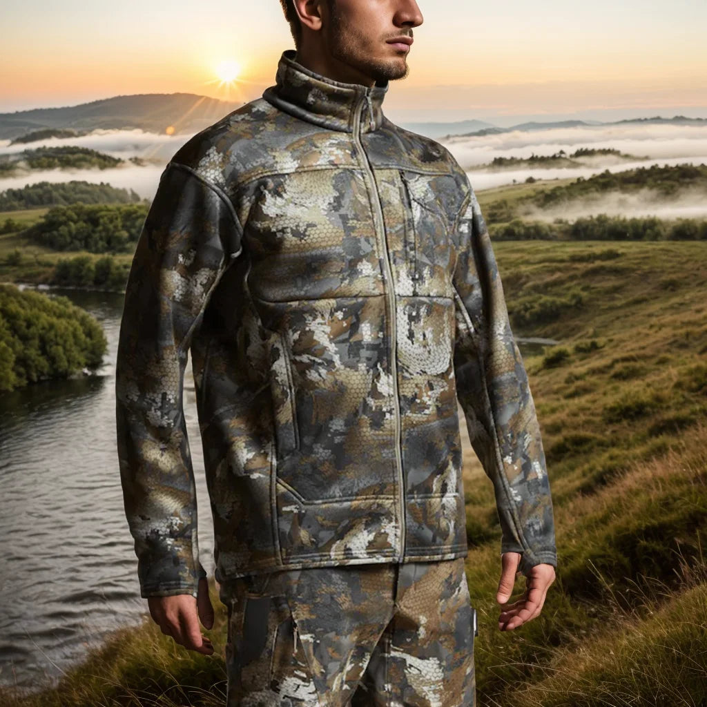 Men's Traverse Jacket 3-Layer Film Stand Collar Composite Polar Fleece Outdoor Camouflage Hunting Wear Fishing Jacket