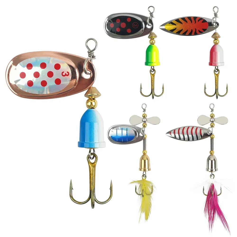 5/10Pcs Spinner bait Fishing Lures Spinnerbaits Spoon Lures  Feather Tail treble hooks Metal Spinner Lure for Bass Trout Salmon