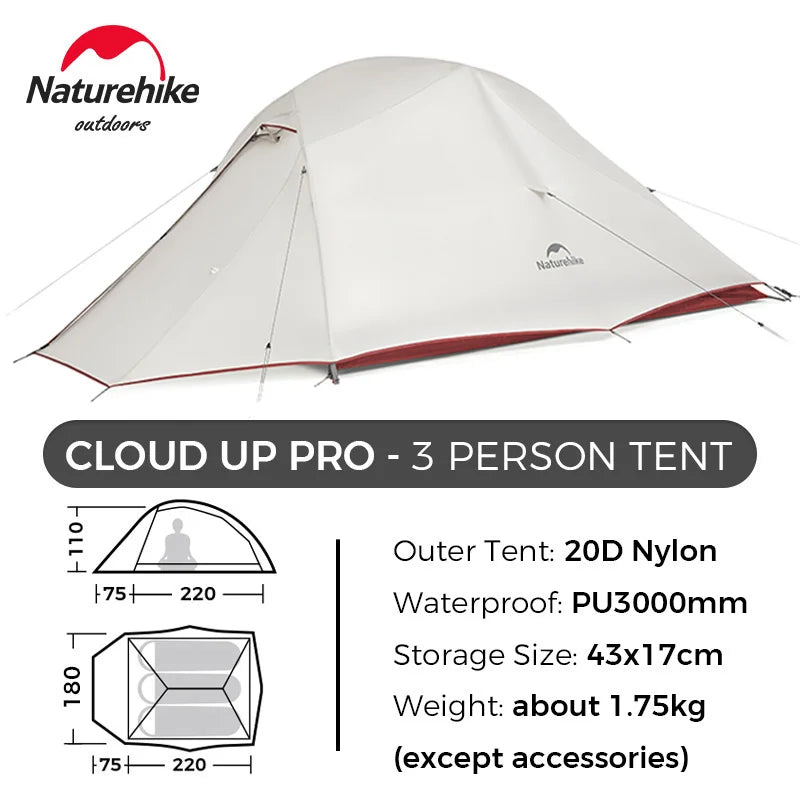 Naturehike Cloud Up Pro 1 2 3 Person Tent Outdoor Camping Tent Ultralight Waterproof Tent Free Standing Hiking Backpacking Tent
