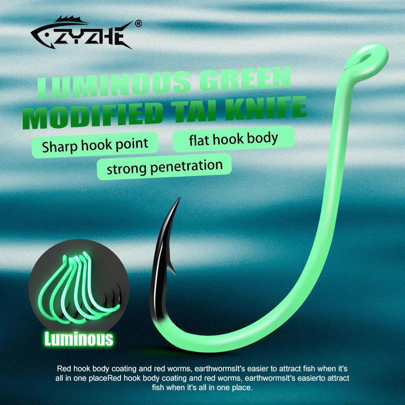 ZYZHE 8~14pcs Luminous Green Octopus Beak Hooks High Carbon Steel Sharp Offset Hook Point Saltwater Freshwater Fishing Hooks