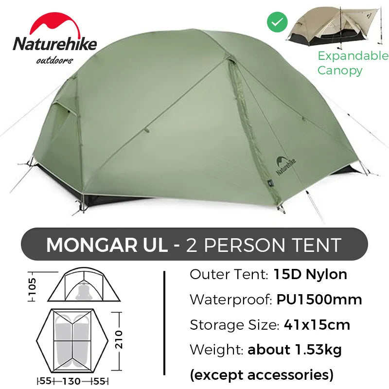 Naturehike Mongar UL/PRO 1 2 3 Person Tent Ultralight Waterproof Backpacking Tent Outdoor Portable Hiking Camping Sunshade