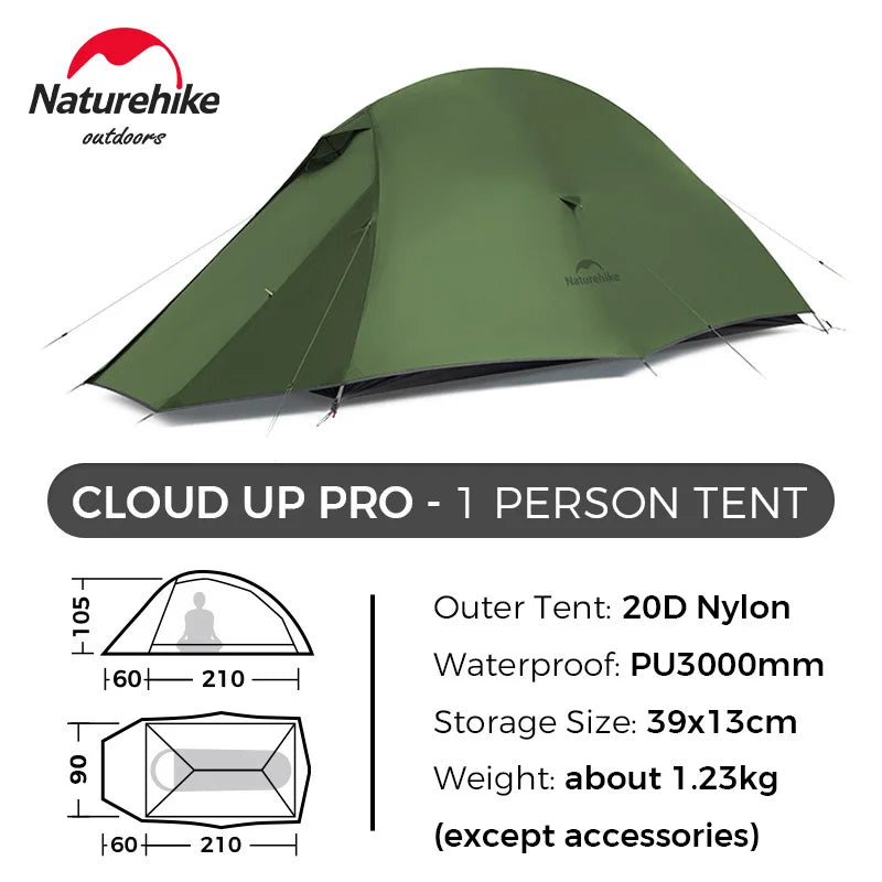 Naturehike Cloud Up Pro 1 2 3 Person Tent Outdoor Camping Tent Ultralight Waterproof Tent Free Standing Hiking Backpacking Tent