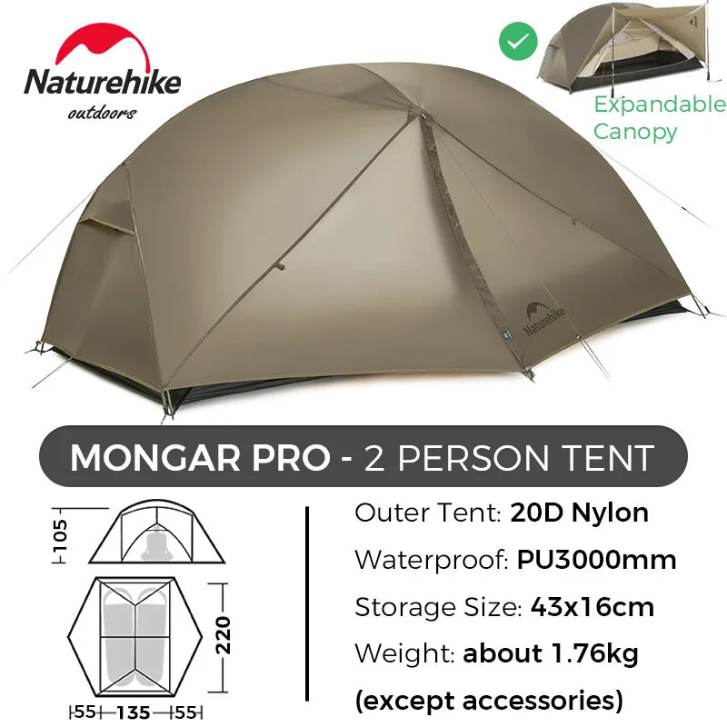 Naturehike Mongar UL/PRO 1 2 3 Person Tent Ultralight Waterproof Backpacking Tent Outdoor Portable Hiking Camping Sunshade