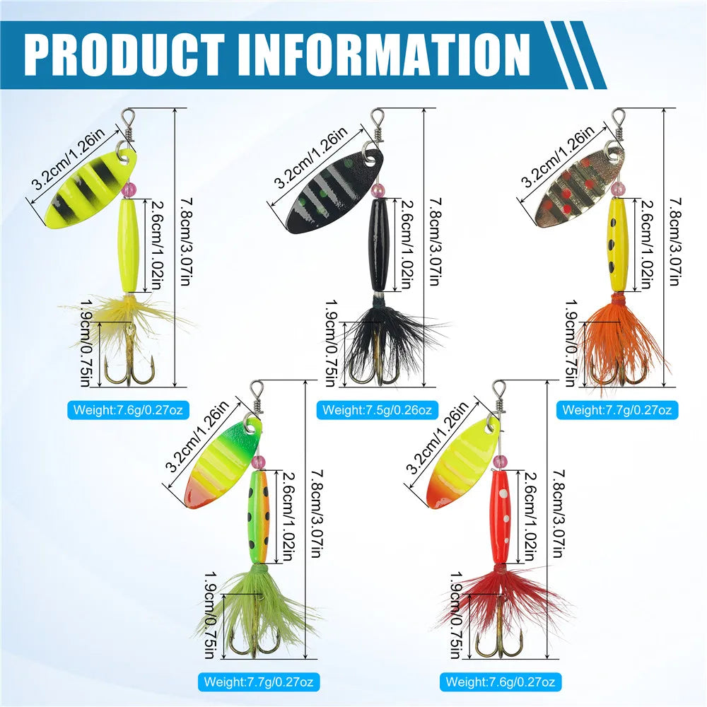 10Pcs Spinner bait Spoon Fishing Lures Spinnerbaits  Bass Salmon Pike Trout Metal Spinner Lure Kit Saltwater Artificial Bait