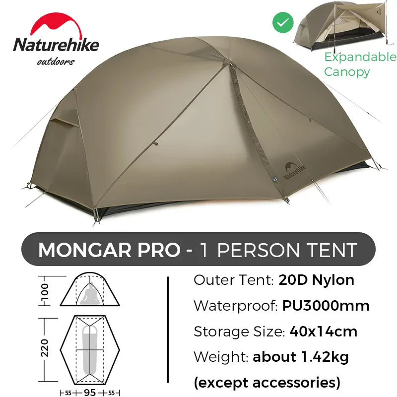 Naturehike Mongar UL/PRO 1 2 3 Person Tent Ultralight Waterproof Backpacking Tent Outdoor Portable Hiking Camping Sunshade