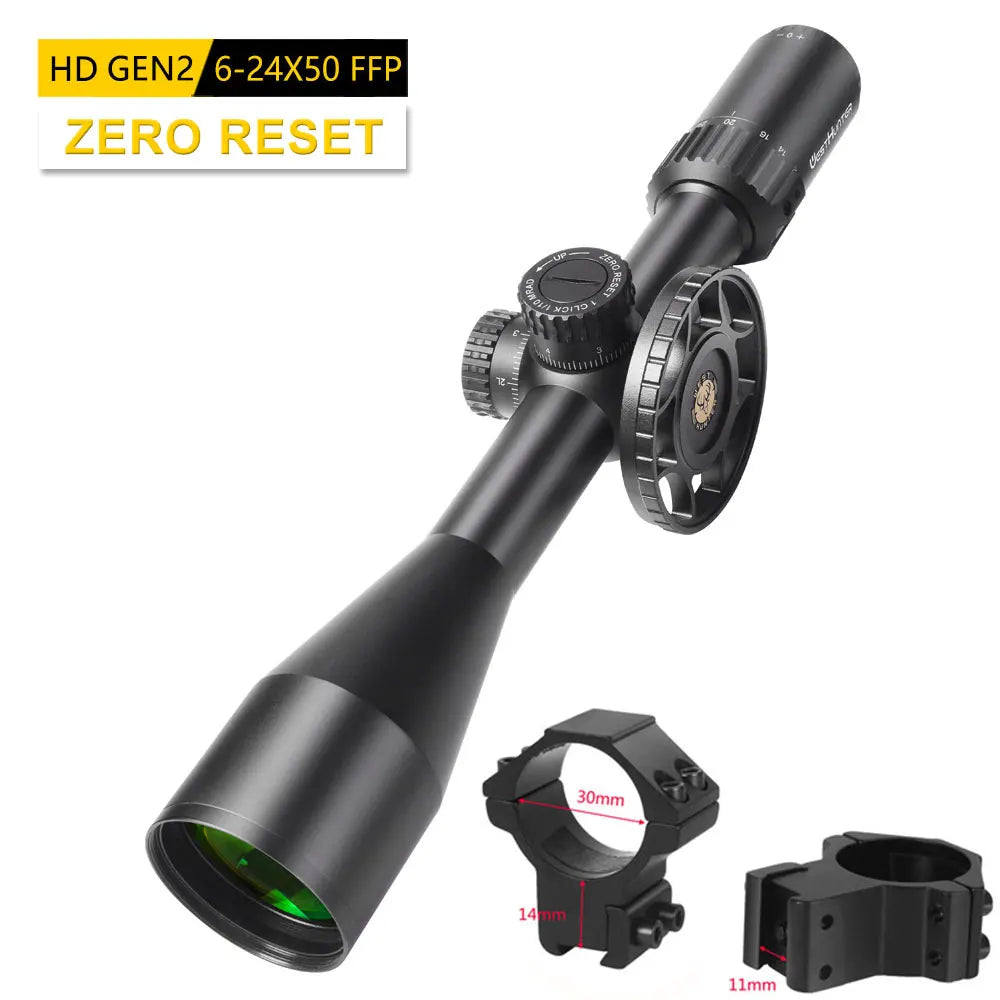 WestHunter HD Gen2 6-24x50 FFP Hunting Scopes First Focal Plane Long Range Riflescope Zero Reset or Zero Stop Tactical Sights