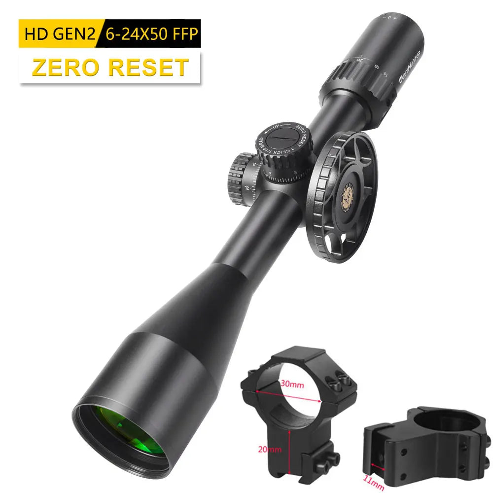 WestHunter HD Gen2 6-24x50 FFP Hunting Scopes First Focal Plane Long Range Riflescope Zero Reset or Zero Stop Tactical Sights