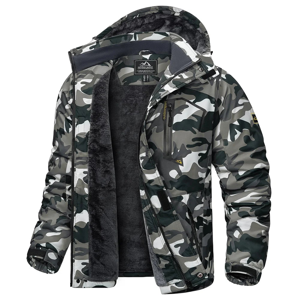 KEFITEVD Winter Ski Jacket Men's Warm Fleece Lined Jackets Water Resistant Heavyweight Coats Outdoor Hiking Camping Windbreaker