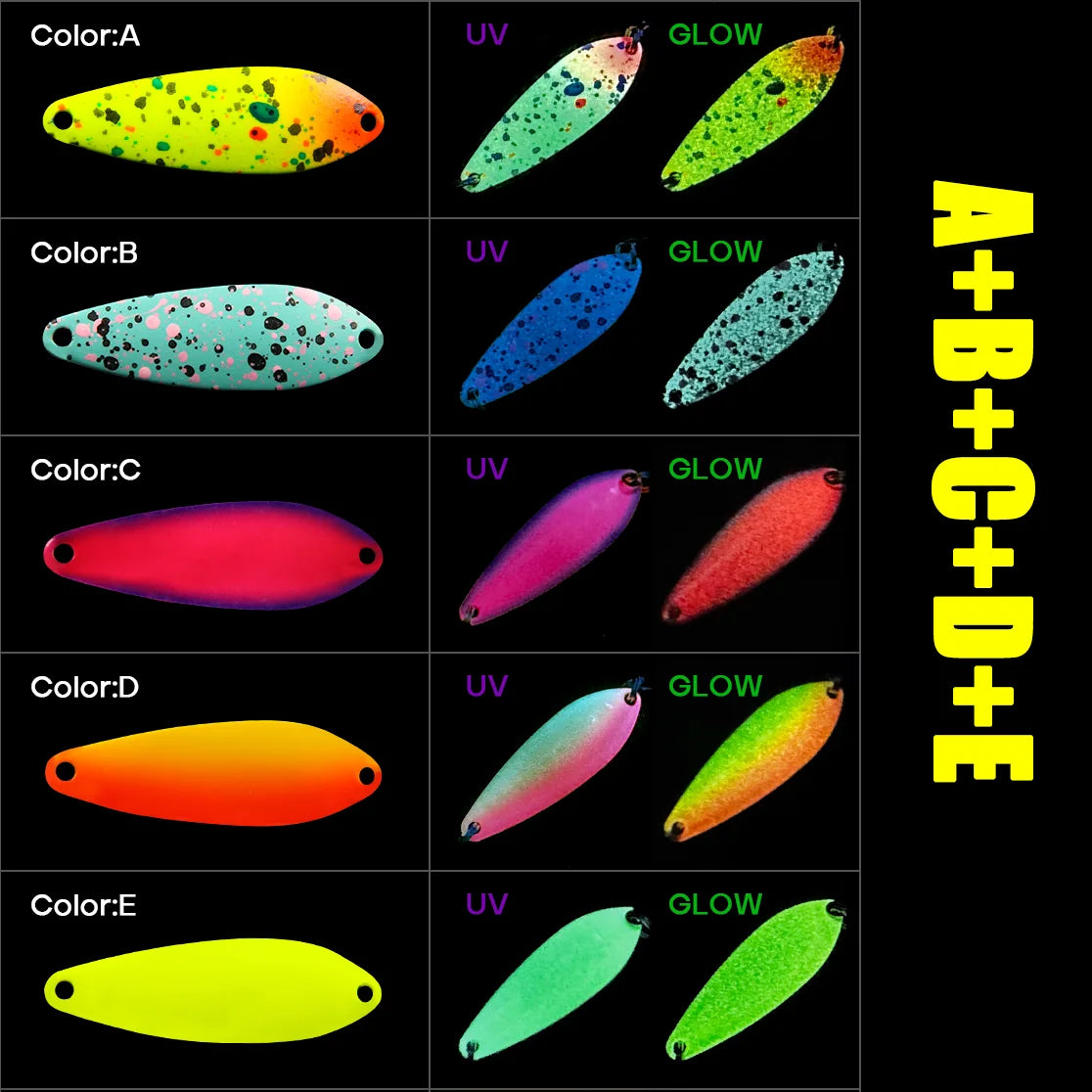 5Pcs/set Metal Spoon Bait Fishing Lures 2.5g 3.5g Sinking Spinner Luminous UV Coat Stream Metal Jiig Trout Bass Pesca Tackle