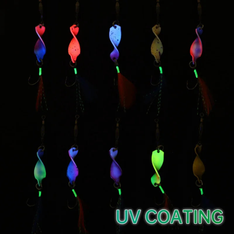 10/5PCS Twisted Metal Fishing Lures Spinner Hard Baits 360 Degree Rotating Spoon Lures Feather Metal Jigs Fishing Accessories