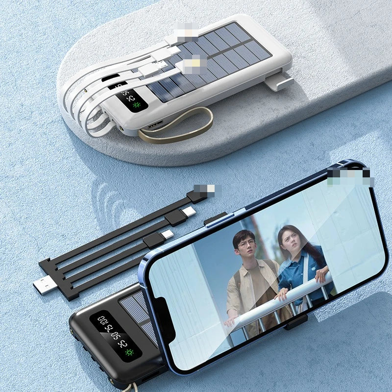 50000mah Outdoor Solar Power Bank Portable Charging Station Power Banks Original 10000/20000mAh Built‑in Cable