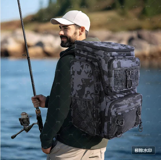 Outdoor Large Capacity Lure Fishing Multifunctional Fishing Gear Fishing Rod Storage Bag Camouflage Hiking and Hunting Backpack